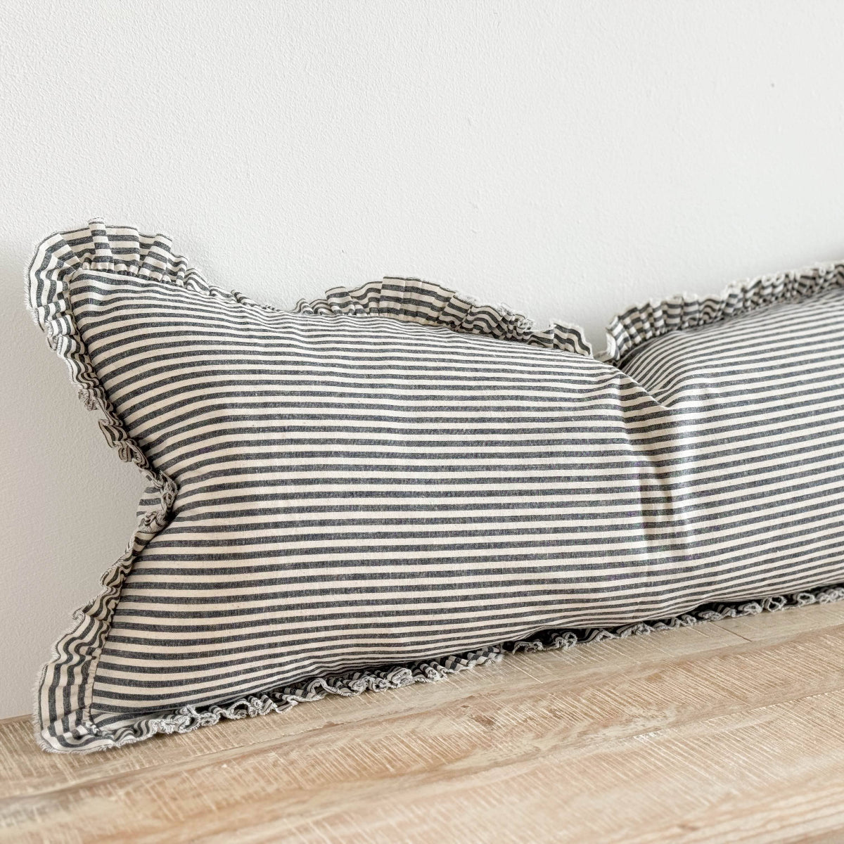 Darcy Cotton Bolster Cushion  80x30 -  Navy & Cream