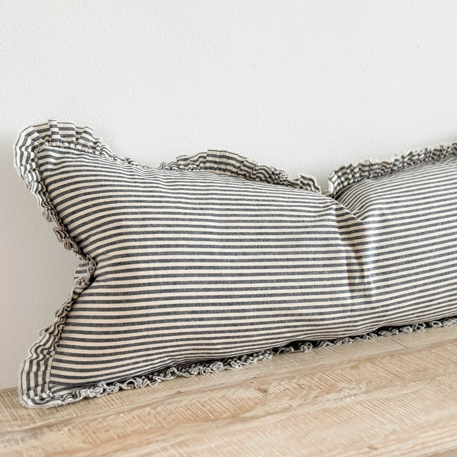 Darcy Cotton Bolster Cushion  80x30 -  Navy & Cream