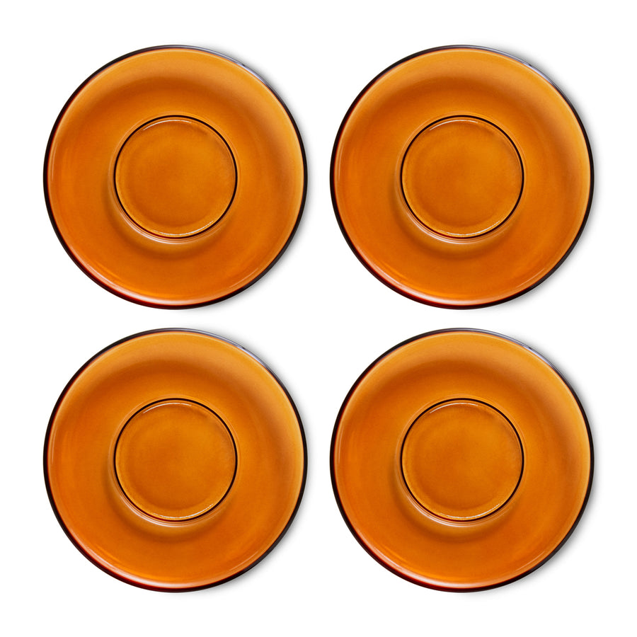 70s Glassware: Saucers Amber Brown (Set of 4)