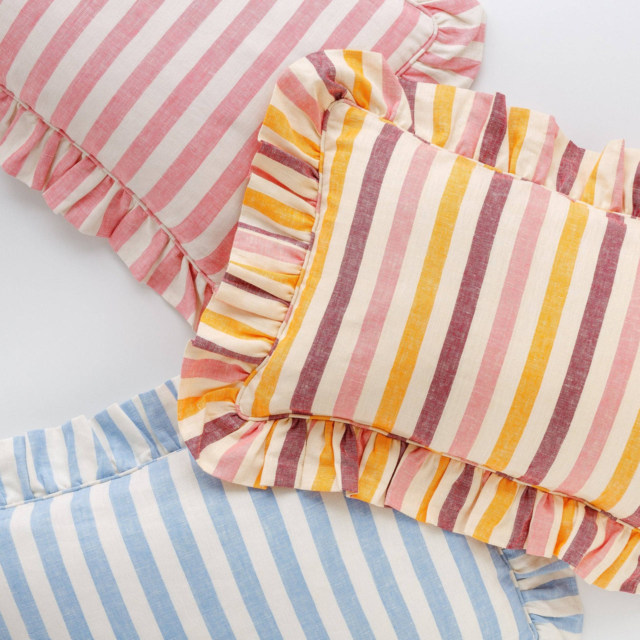 Candy stripe frill cushion, peony