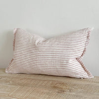 Thumbnail for Esmee Fringed Linen Cushion 50x30 – Pink & Cream Stripe