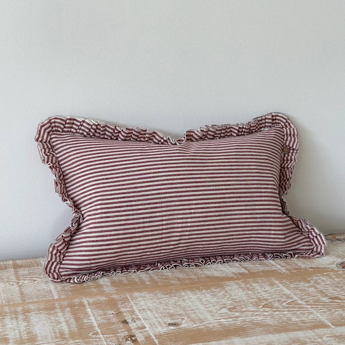 Hallie Wine Stripe Cushion Cover 50x30 – Ruffled Edge