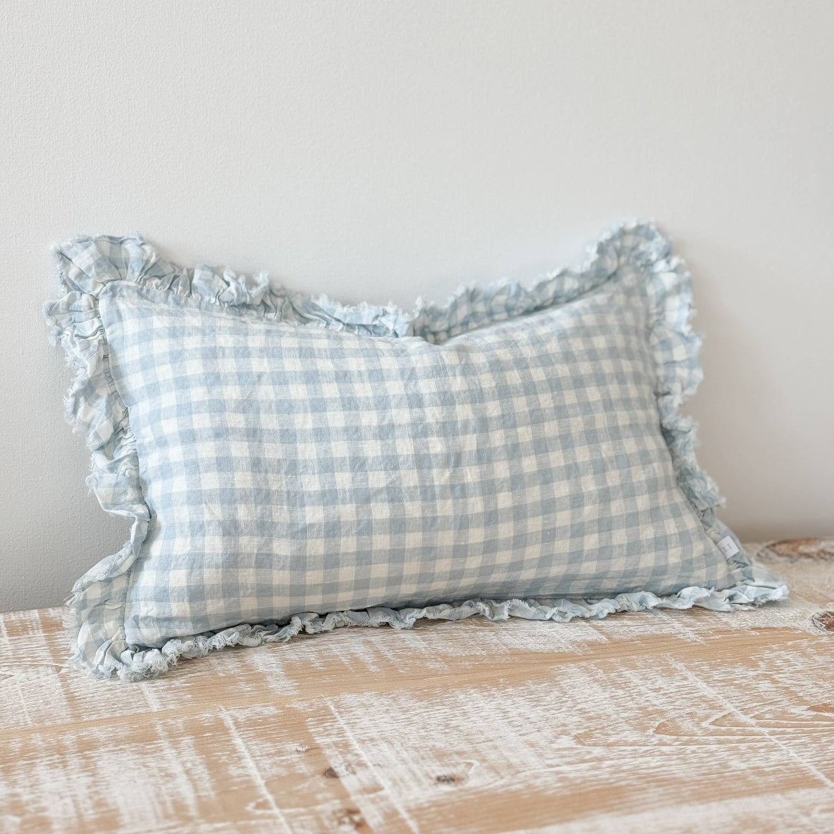 Hallie Light Blue Gingham Cushion 50x30