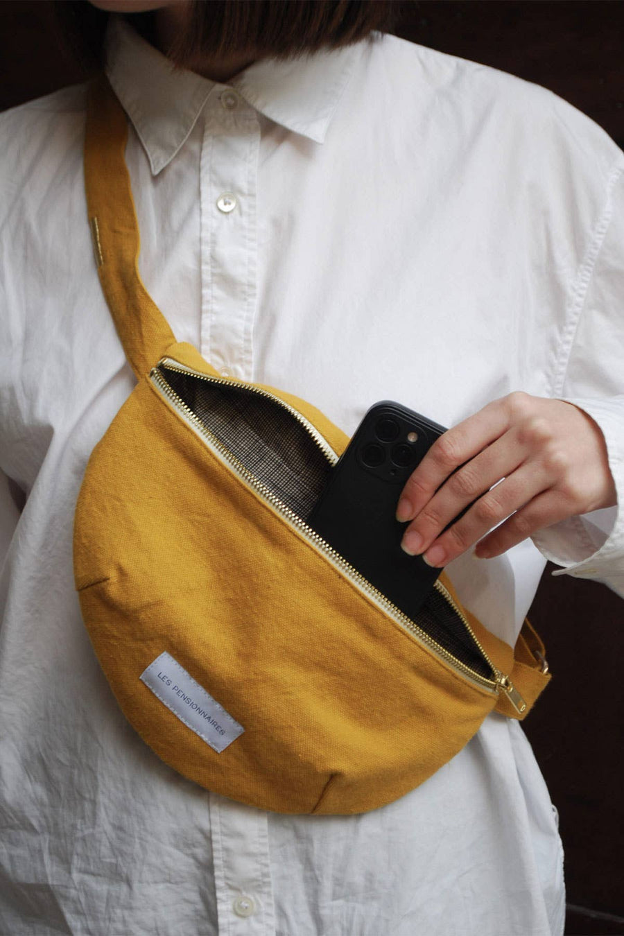 Organic cotton canvas fanny pack in saffron yellow