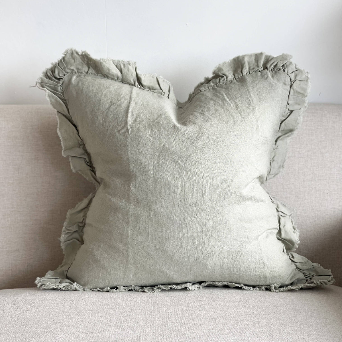 Hallie Ruffled Linen Cushion Dusty Sage: 53x53