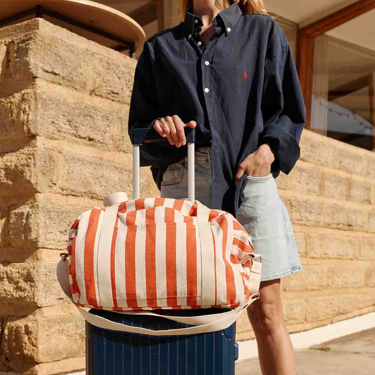 RAPHAEL DIAPER BAG - WEEKEND BAG STRIPES GREIGE / TOMATO