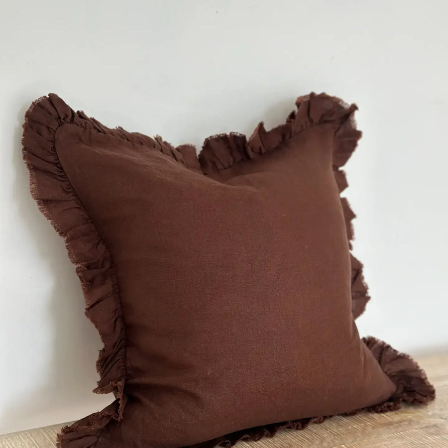 Hallie Dark Brown Ruffle Edge Cushion 65 x 65cm