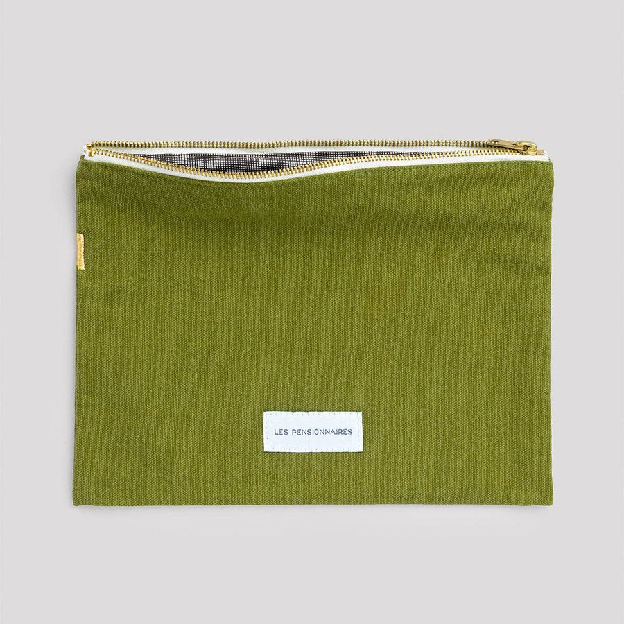 Large pouch in moss green organic cotton canvas