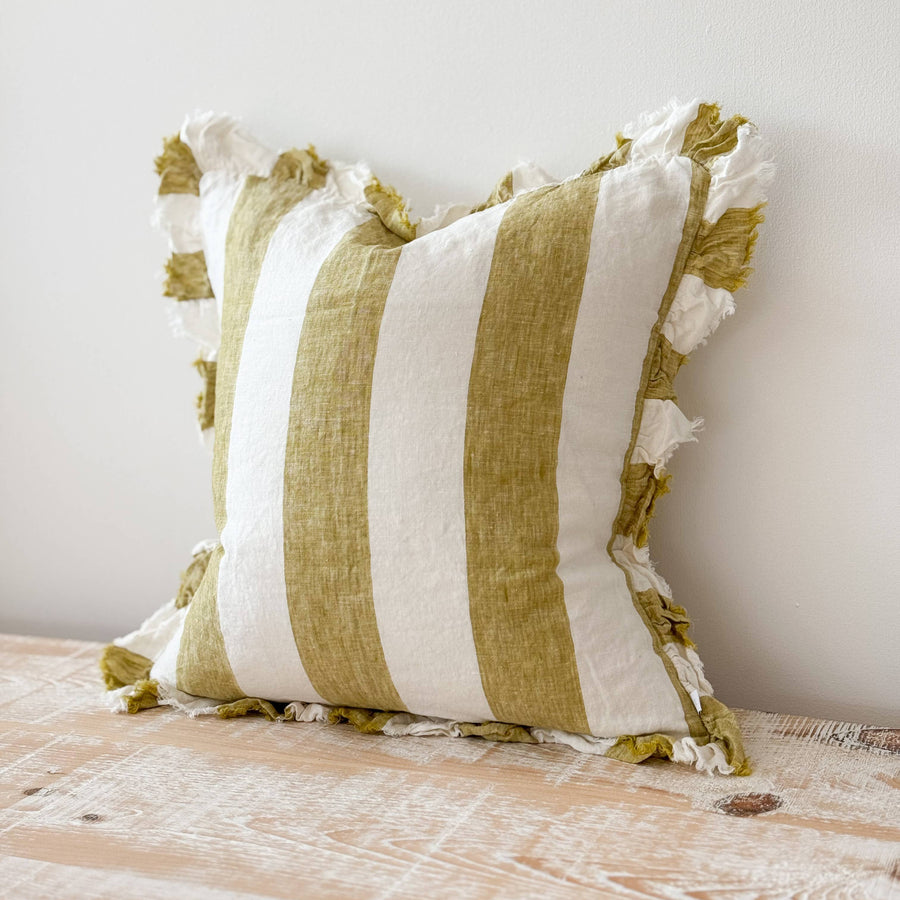 Hallie Light Olive Wide Stripe Cushion 45x45cm