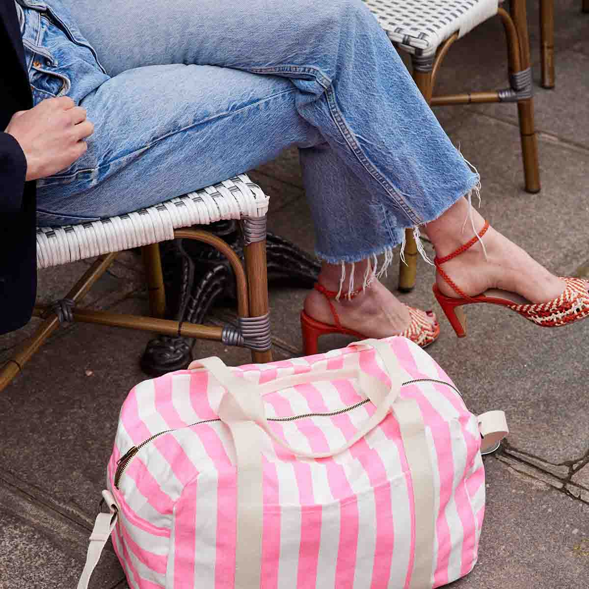 RAPHAEL DIAPER BAG - WEEKEND BAG STRIPES NEON PINK: NEON PINK / Stripe / L22*W42*H28