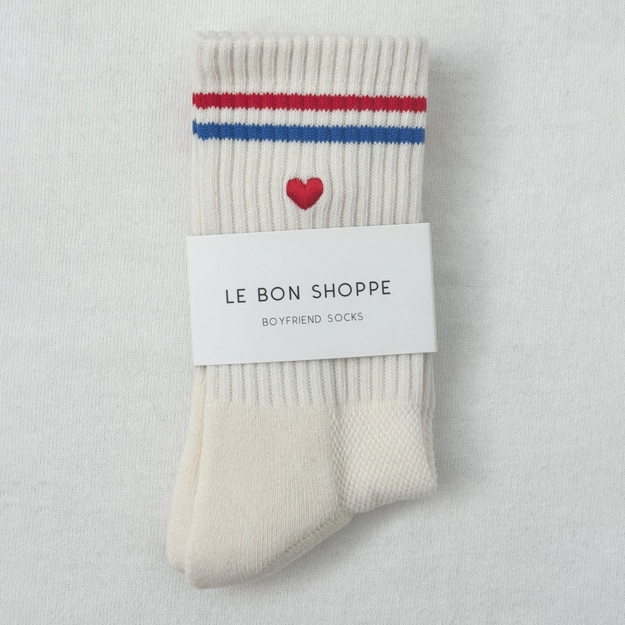 Embroidered Boyfriend Socks: Milk+ Heart