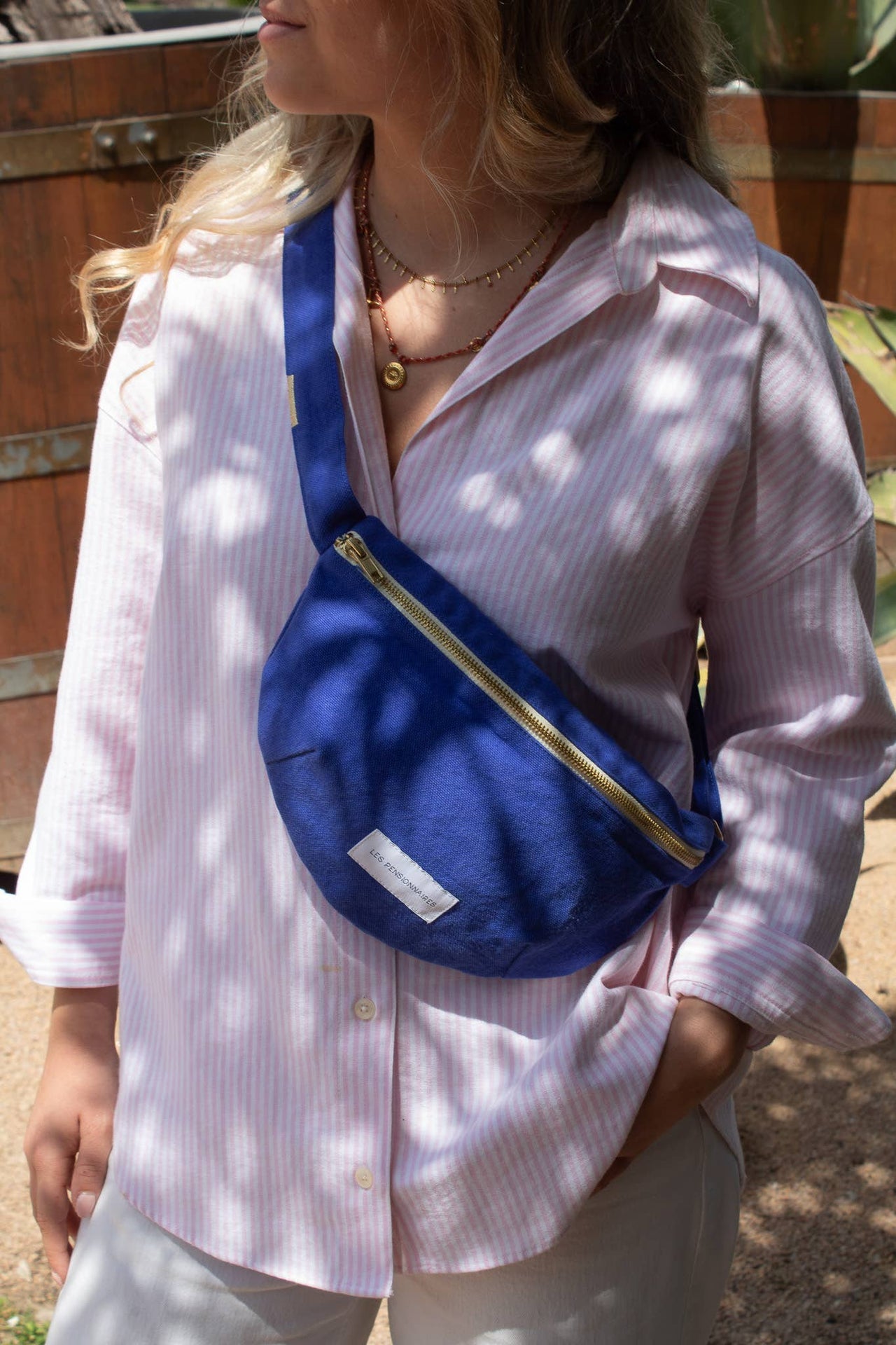 Organic cotton canvas fanny pack in ultramarine blue