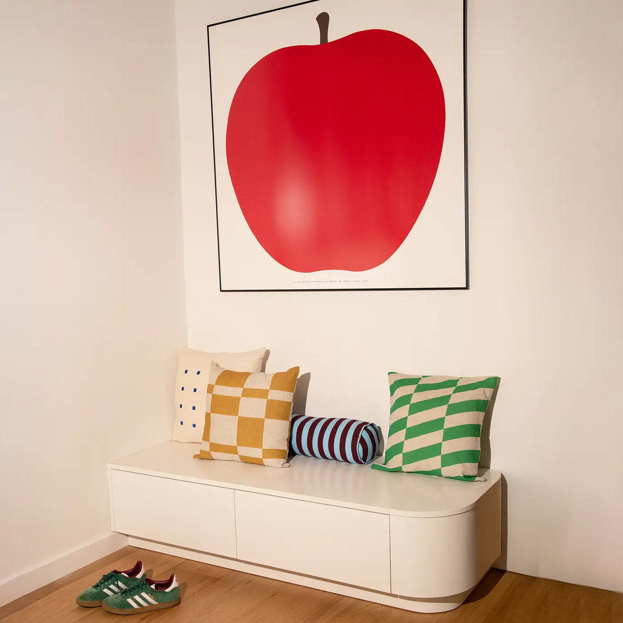 Stanley French Linen Square Cushion - Green Diagonal Tiles