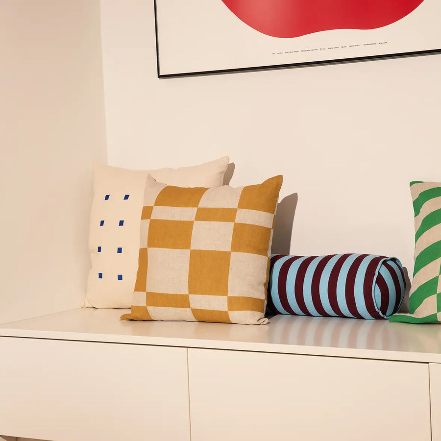 Stanley French Linen Square Cushion - Mustard Tiles