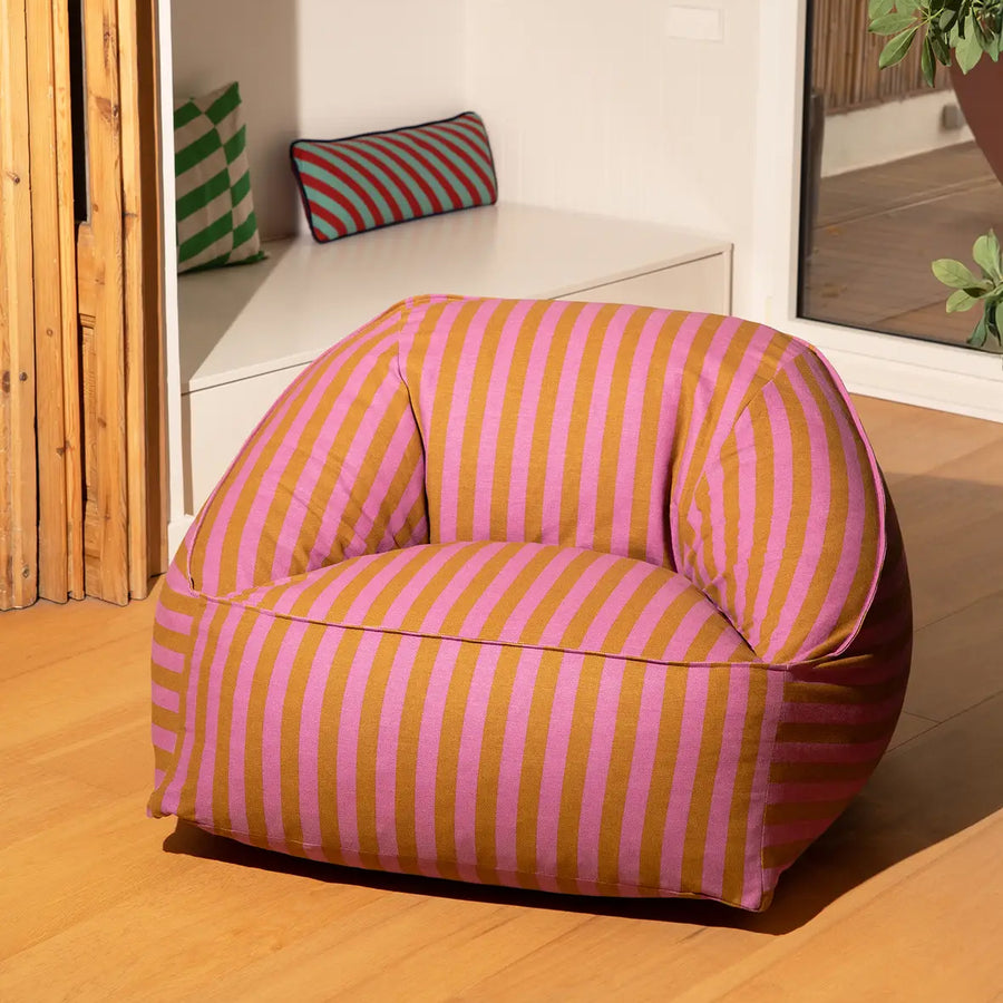 Pre-order Armchair Beanbag - Adult Size - Ziggy Pink Curry Stripes