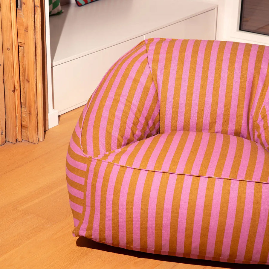 Pre-order Armchair Beanbag - Adult Size - Ziggy Pink Curry Stripes