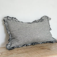 Thumbnail for Hallie Ruffled Linen Cushion 50x30 – Charcoal Stripe