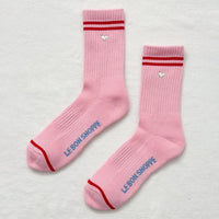 Thumbnail for Embroidered Boyfriend Socks: Amour Pink + Heart