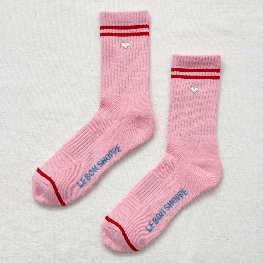 Embroidered Boyfriend Socks: Amour Pink + Heart