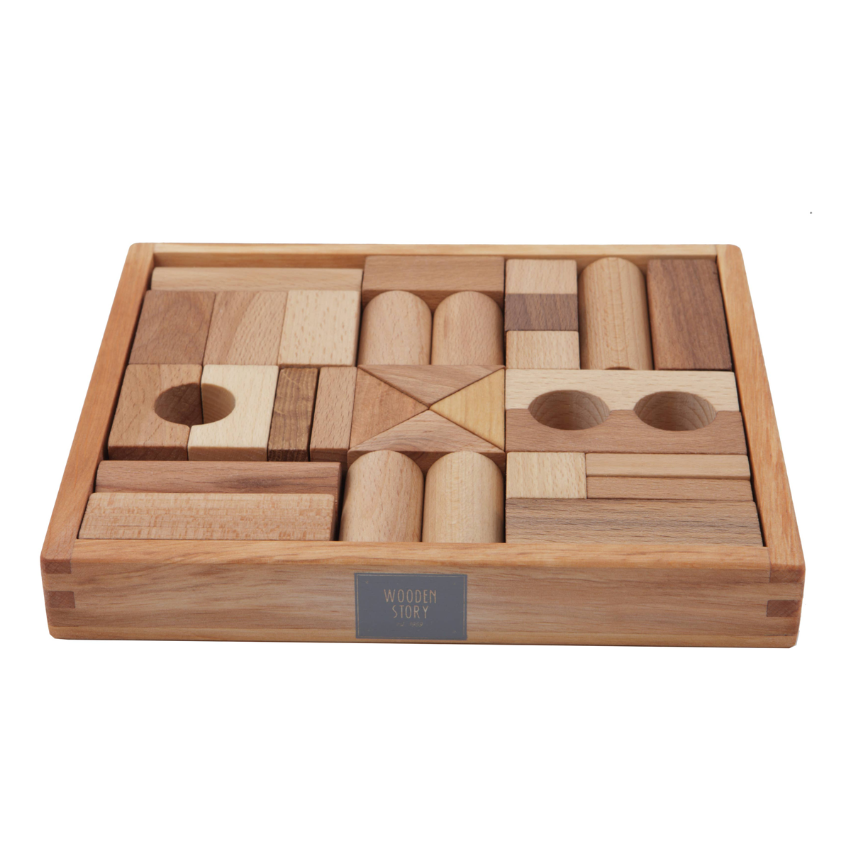 Wooden Blocks In Tray - 30 pcs Natural