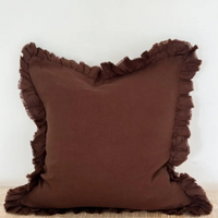 Thumbnail for Hallie Dark Brown Ruffle Edge Cushion 65 x 65cm