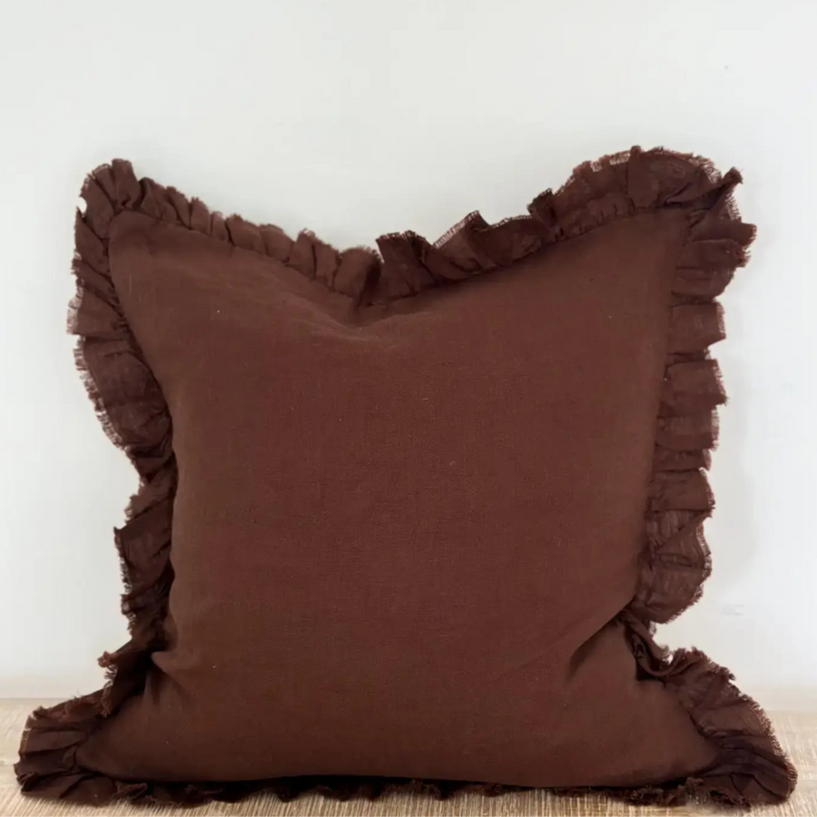 Hallie Dark Brown Ruffle Edge Cushion 65 x 65cm