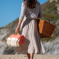 Thumbnail for Coral Herringbone Wool Picnic Blanket