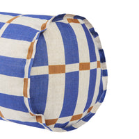 Thumbnail for Cylinder Cushion In French Linen Cliff - Blue Mustard Mosaic