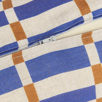 Thumbnail for Cylinder Cushion In French Linen Cliff - Blue Mustard Mosaic