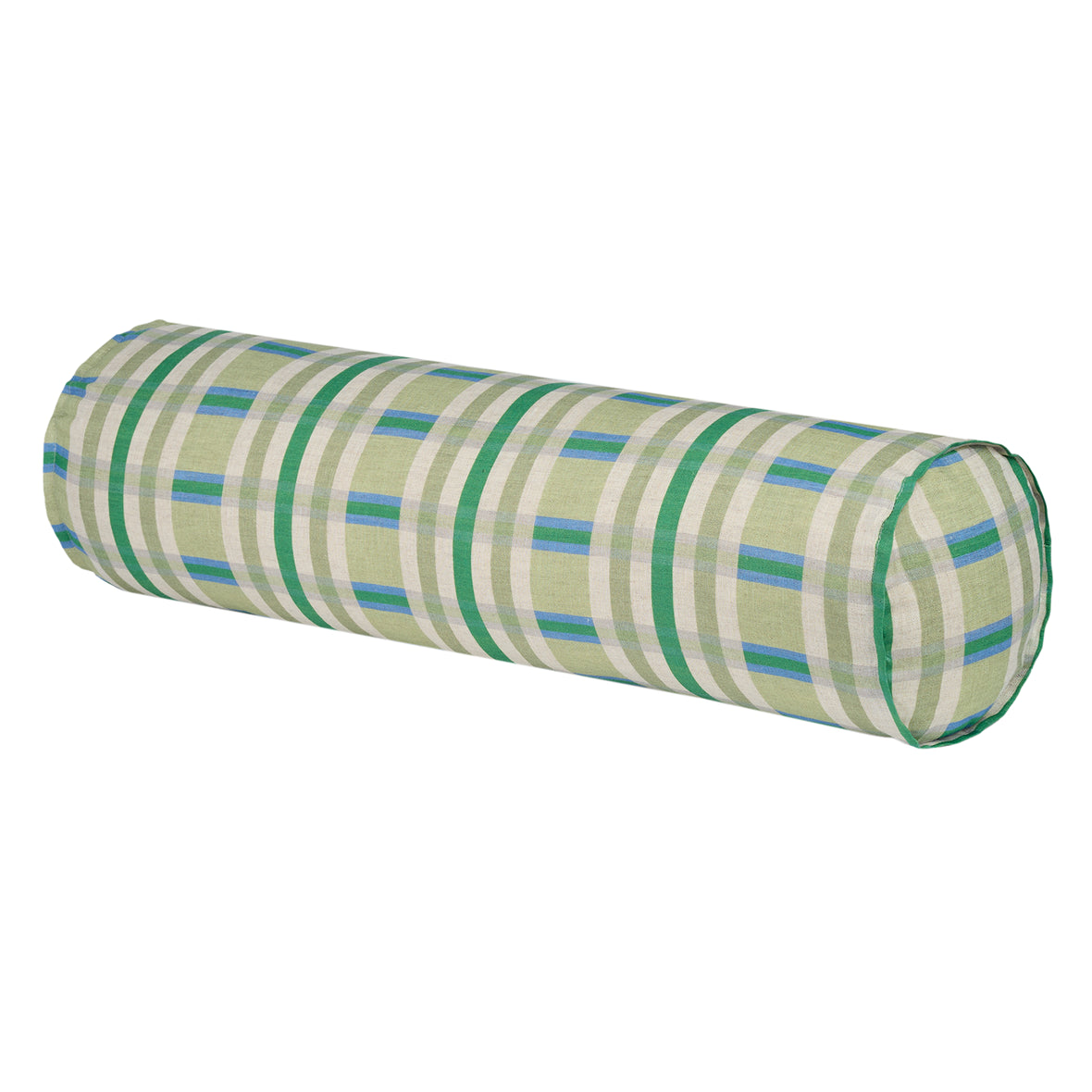 Cylinder Cushion In French Linen Cliff - Green Tartan