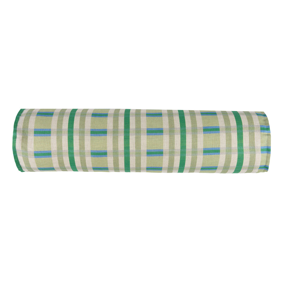 Cylinder Cushion In French Linen Cliff - Green Tartan