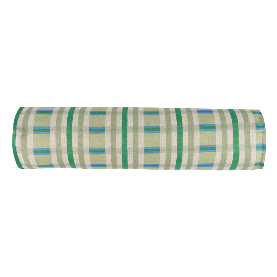 Cylinder Cushion In French Linen Cliff - Green Tartan
