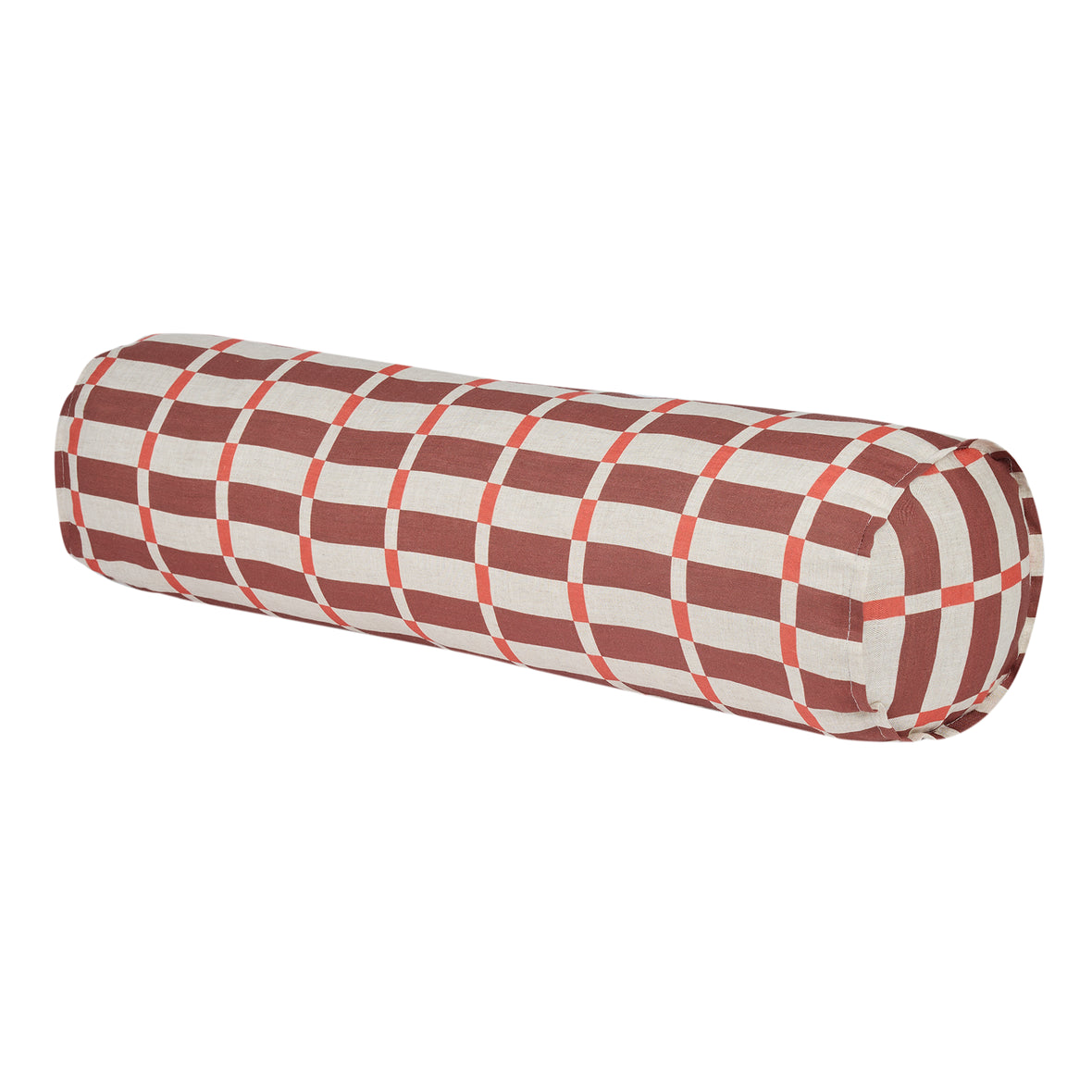 Cylinder Cushion In French Linen Cliff - Maroon Red Mosaic