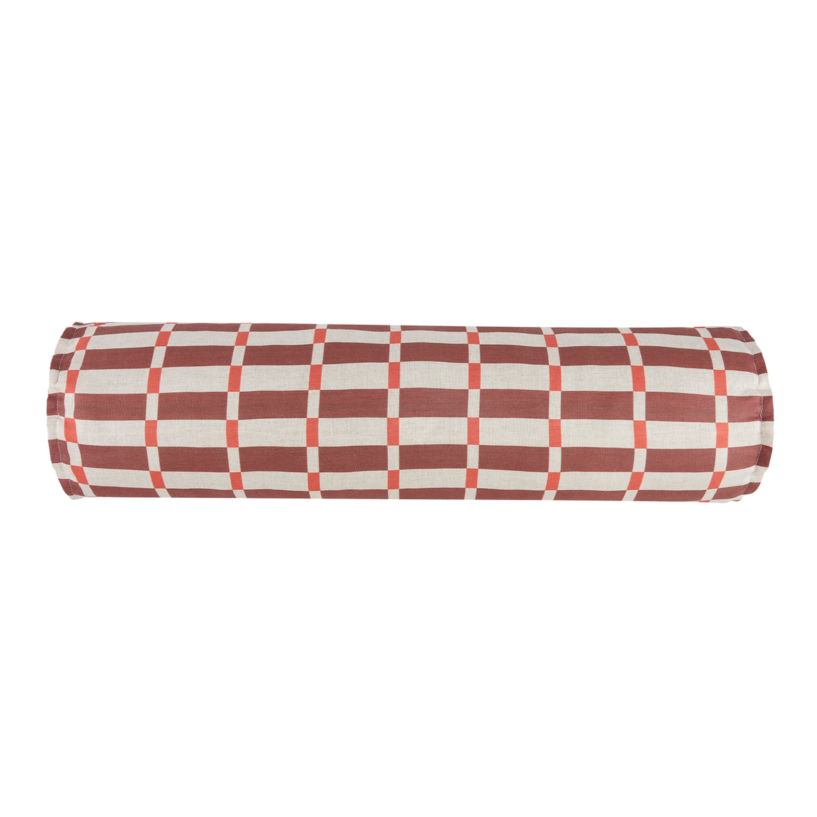 Cylinder Cushion In French Linen Cliff - Maroon Red Mosaic