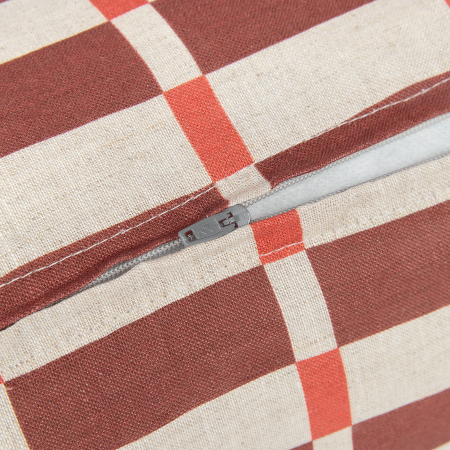 Cylinder Cushion In French Linen Cliff - Maroon Red Mosaic