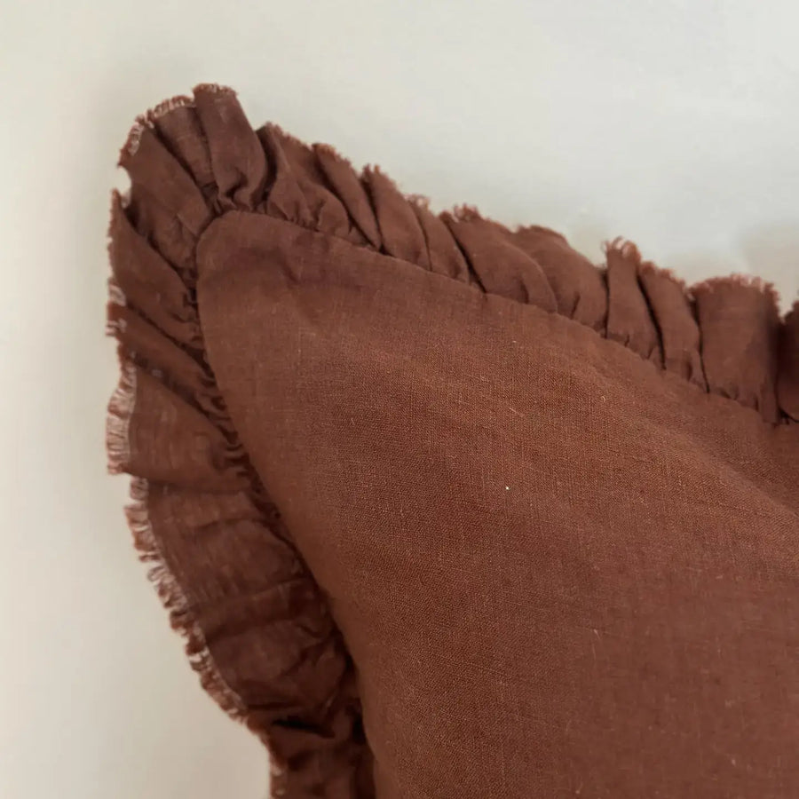 Hallie Dark Brown Ruffle Edge Cushion 65 x 65cm