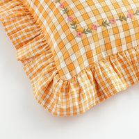 Thumbnail for Gingham frill embroidered cushion, apricot