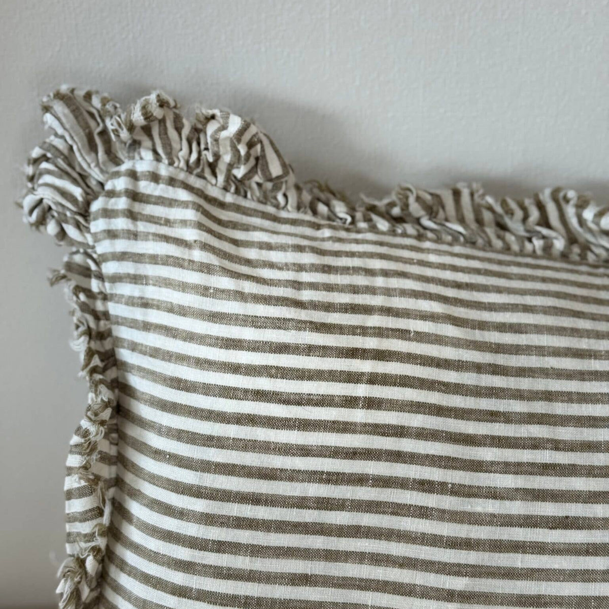 Hallie Bolster Linen Cushion  – Olive Stripe 80x30