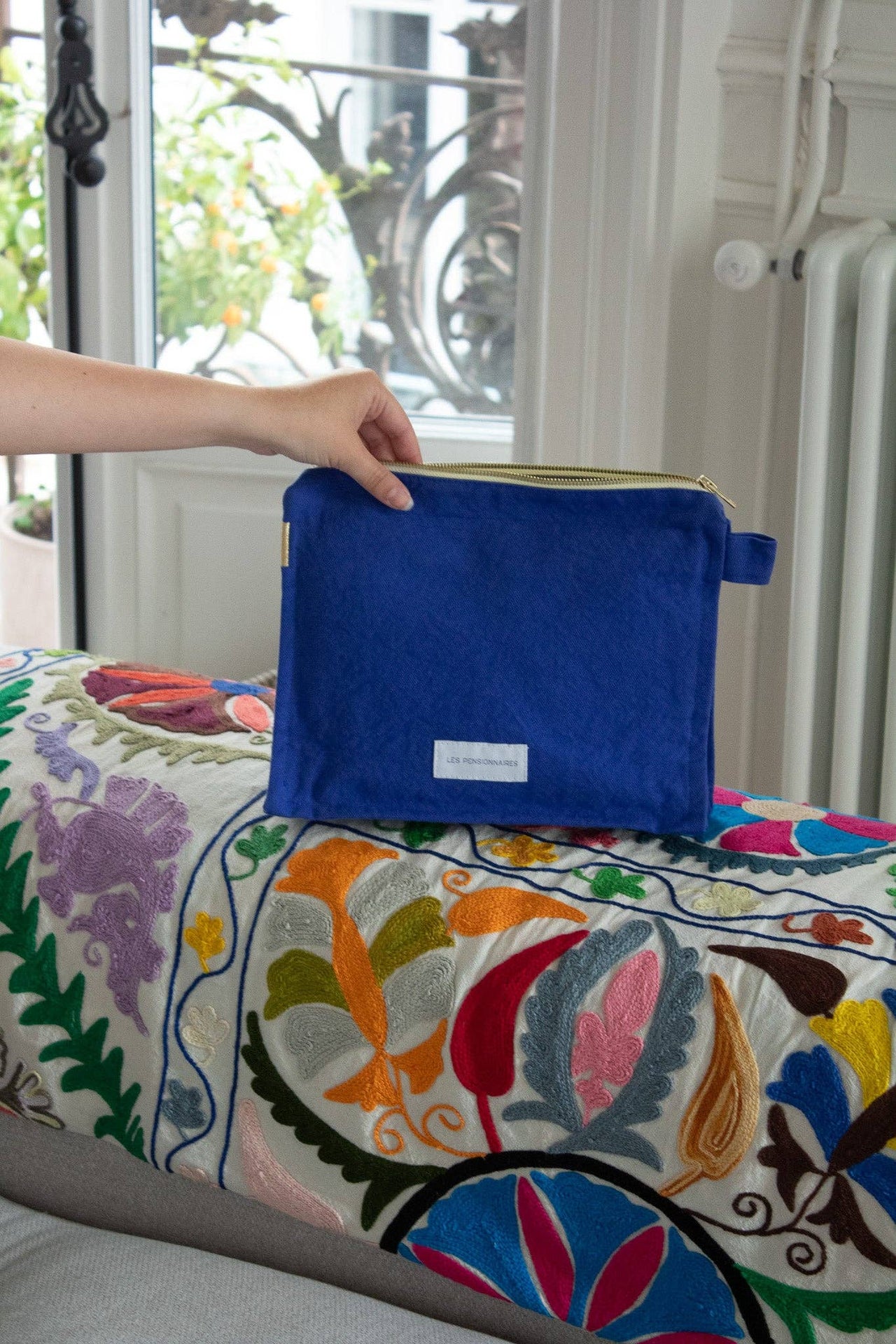 Ultramarine blue toiletry bag in thick organic cotton canvas