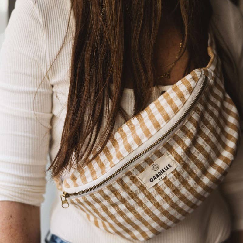Gingham Cotton Fanny Pack: Vichy Camel