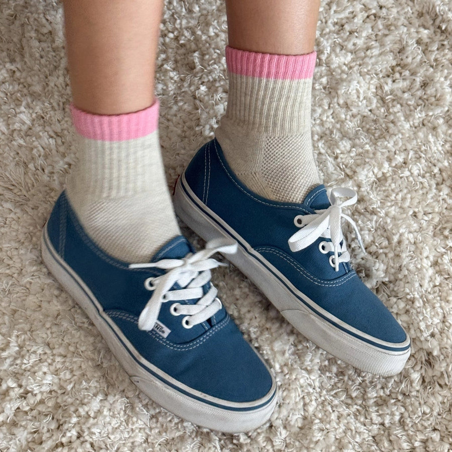 Le Bon Shoppe Girlfriend Socks: Colour Block Grey Pink
