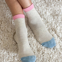 Thumbnail for Le Bon Shoppe Girlfriend Socks: Colour Block Grey Pink
