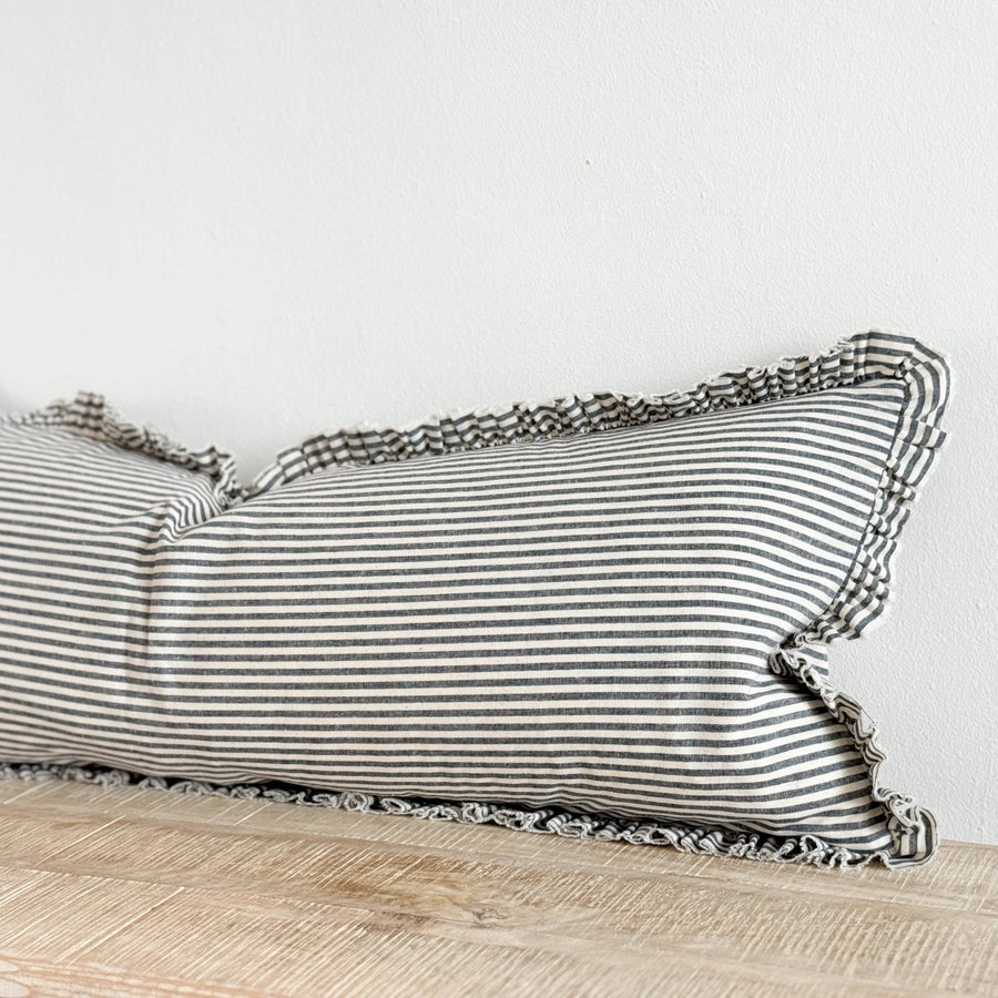 Darcy Cotton Bolster Cushion  80x30 -  Navy & Cream