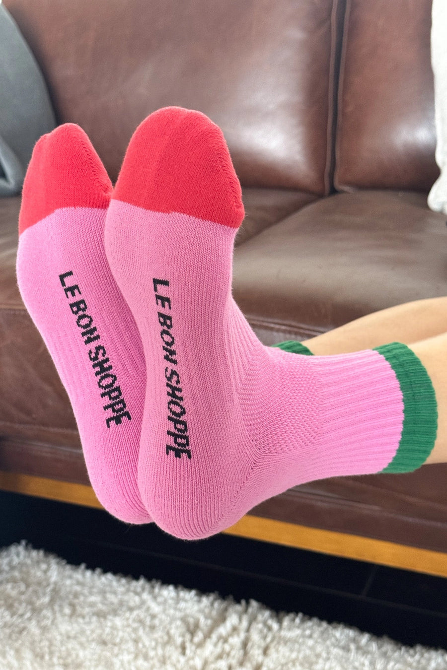 Girlfriend Socks: Colour Block Rose Green