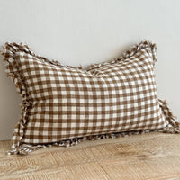 Thumbnail for Hallie Ruffled Linen Cushion 50x30 – Brown Gingham
