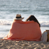Thumbnail for Coral Herringbone Wool Picnic Blanket