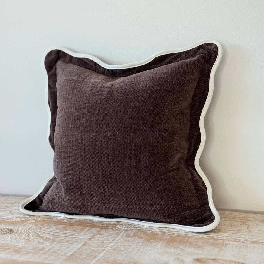 Chloe Dark Brown Scalloped Edge Cushion
