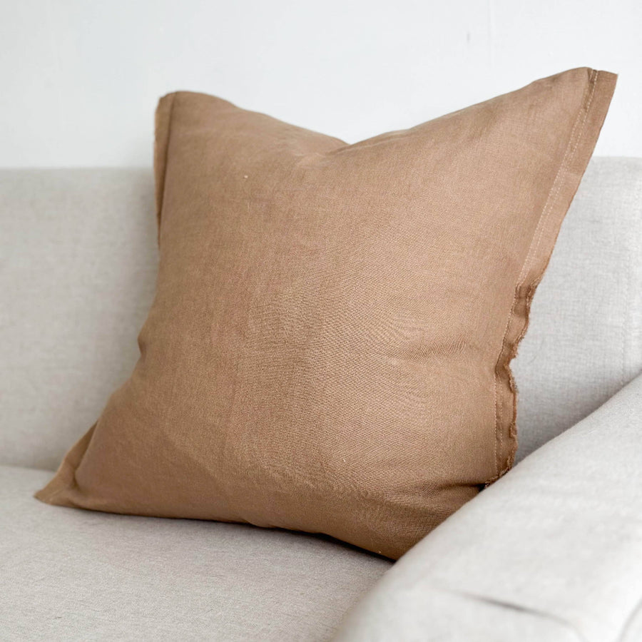 Esmee Linen Cushion Cover – Frayed Edge Coffee: 53 x 53 cm