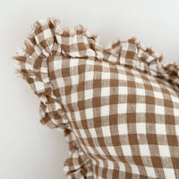 Thumbnail for Hallie Ruffled Linen Cushion Brown Gingham 45cm x 45cm