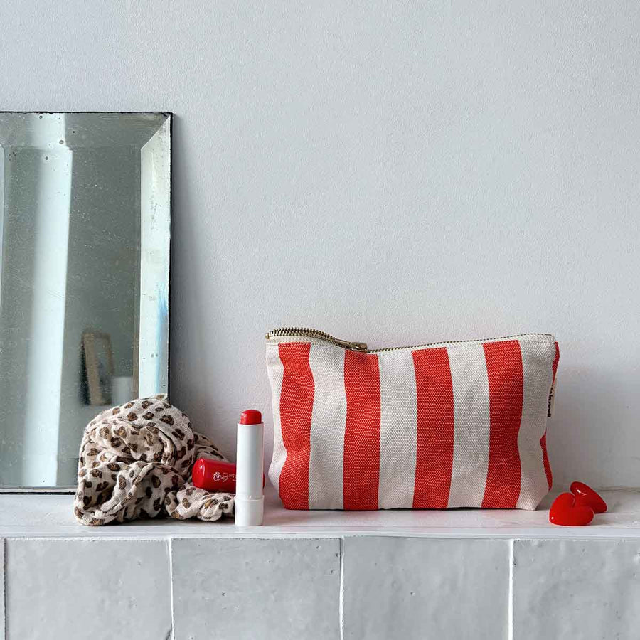 POUCH SOFIA STRIPES GREIGE / TOMATO